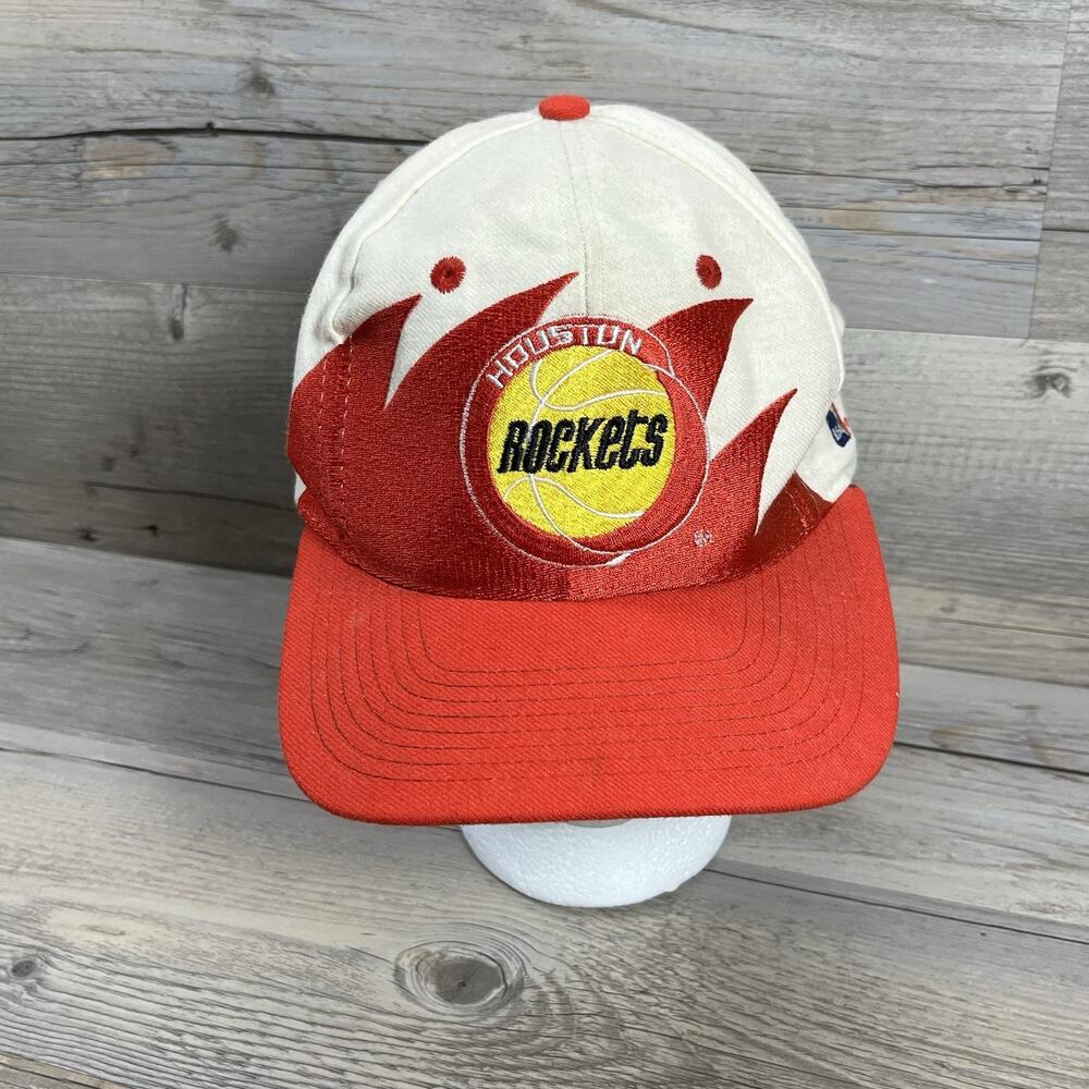 VTG 90s Logo Athletic NBA Houston Rockets Shark Tooth Hat White SnapBack Wool